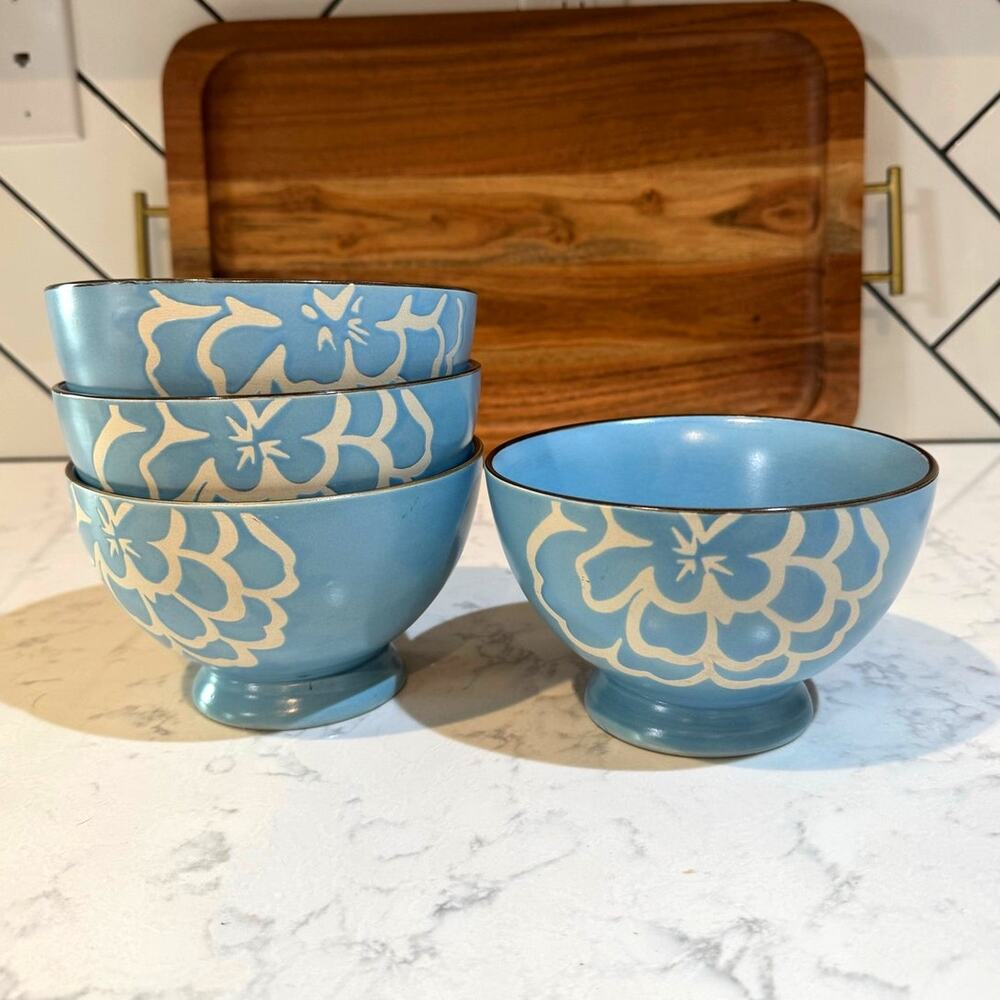 Abbey Hill Flower Wax bowls 4x stoneware cottage grannycore farmhouse country